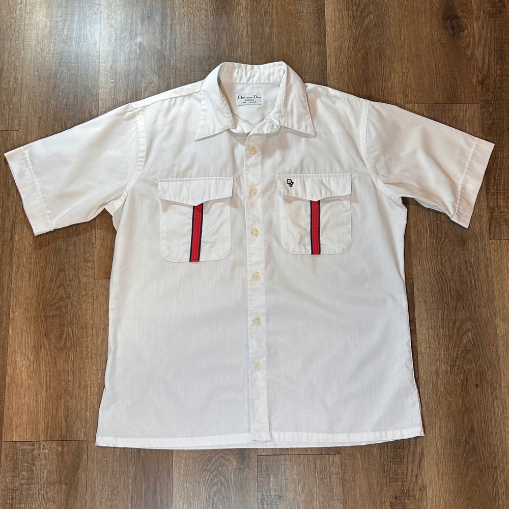 RARE Vintage 70'sChristian Dior Monsieur White Short Sleeve Safari/Utility Shirt